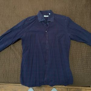 Navy blue casual long sleeve shirt